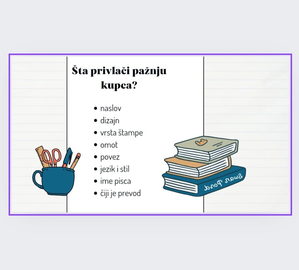 Šta čitaoci / kupci prvo primete na knjizi prilikom kupovine?